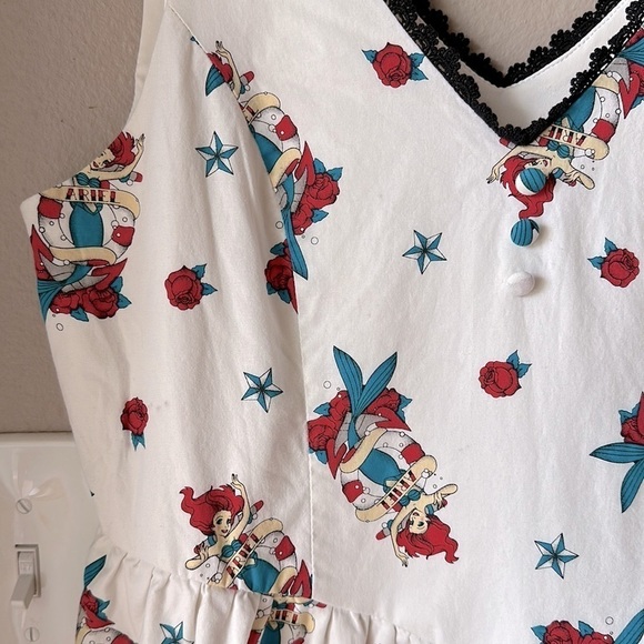 DISNEY Ariel Tattoo Print Sleeveless V-Neck Rockabilly Dress - Picture 6 of 12
